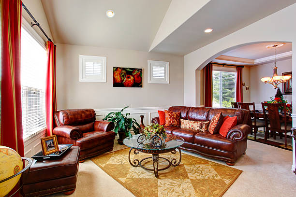 istock Luxury house interior. Living room with leather couches 510564785
