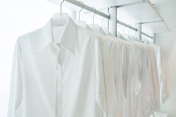 istock white shirts hanging on built-in cloths racks 510565943