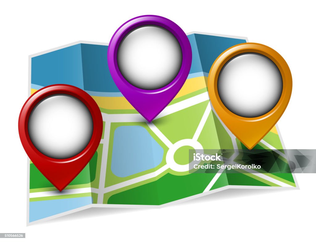 Paper Map With Colored Map Pointers Stock Illustration - Download Image ...
