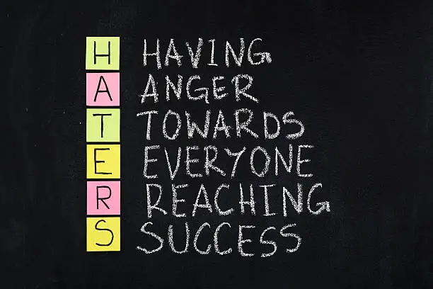 Acronym of the word haters - blackboard chalk drawing