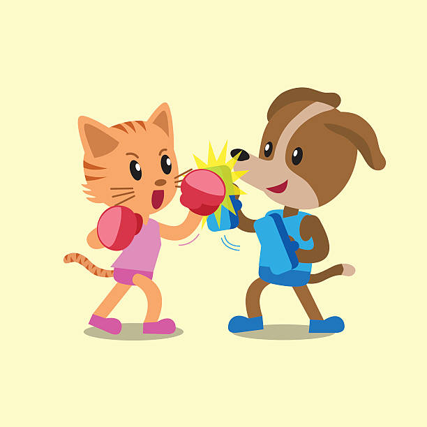 illustrazioni stock, clip art, cartoni animati e icone di tendenza di fumetto di gatto e cane facendo uppercut punzone di - group of objects padding exercising boxing glove