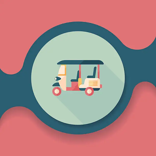 Vector illustration of Three wheeled motor rickshaw, flat icon with long shadow