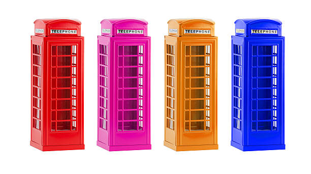 London colorful telephone boxes(souvenir) on white background London colorful telephone boxes(souvenir) on white background, four telephone boxes london memorabilia stock pictures, royalty-free photos & images