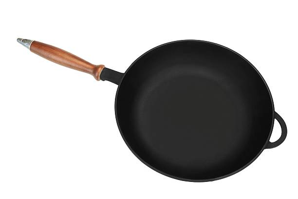 istock Empty Modern Vintage Cast Iron Pan With Wooden Handle Isolated 510570602