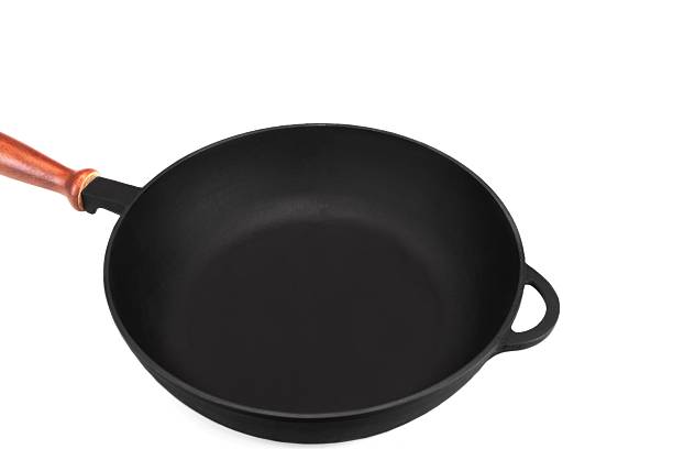 istock Empty Modern Vintage Cast Iron Pan With Wooden Handle Isolated 510570884