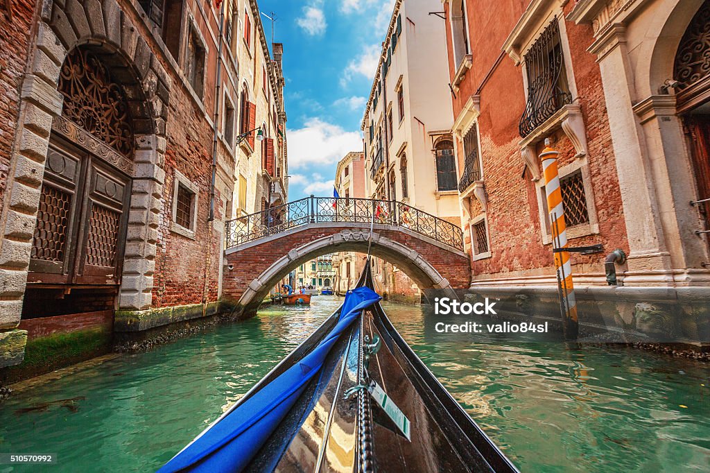 View from gondola during the ride through the canals, Venice Venice, Italy. View from gondola during the ride through the canals. Venice - Italy Stock Photo