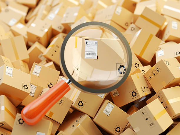 istock Distribution warehouse, international package shipping, global freight transportation, tracking concept 510572842