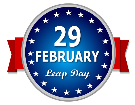 29 February Leap Day - blue red on a white background.