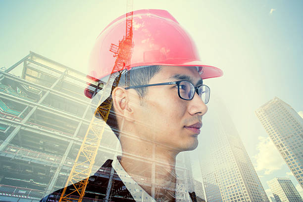 istock Double exposure of city and architect 510574974