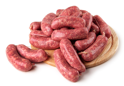 Slices of salami. Isolated on a white background. sausage cut.