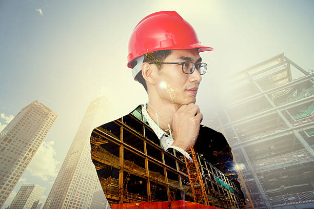 istock Double exposure of city and architect 510575728