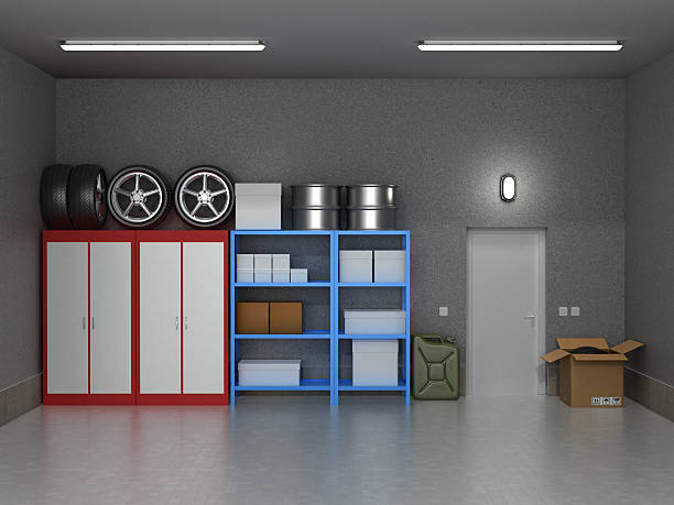istock The interior suburban garage with wheels 510575894