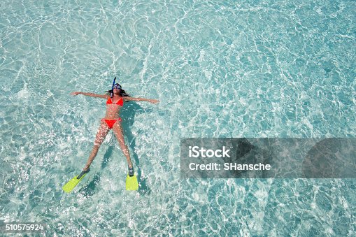 istock Woman floating on crystal clear waters 510575924