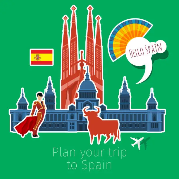 Vector illustration of Concept of travel or studying Spanish