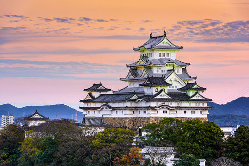 Himeji, Japan - November 16, 2015: The main keep of Himeji Castle. Founded in 1333 and rebuilt in the early 1600's, the castle is considered one of the best preserved in Japan.