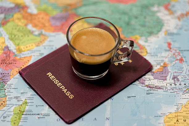 istock German passport and hot drink on map 510586940