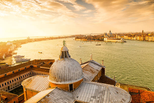 View from San Giorgio church to the Venetinal lagoon at sunset..