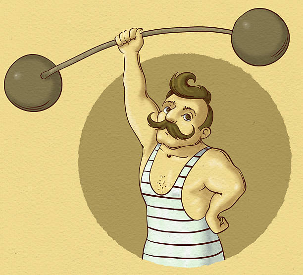 сильный человек винтажный - circus strongman men muscular build stock illustrations