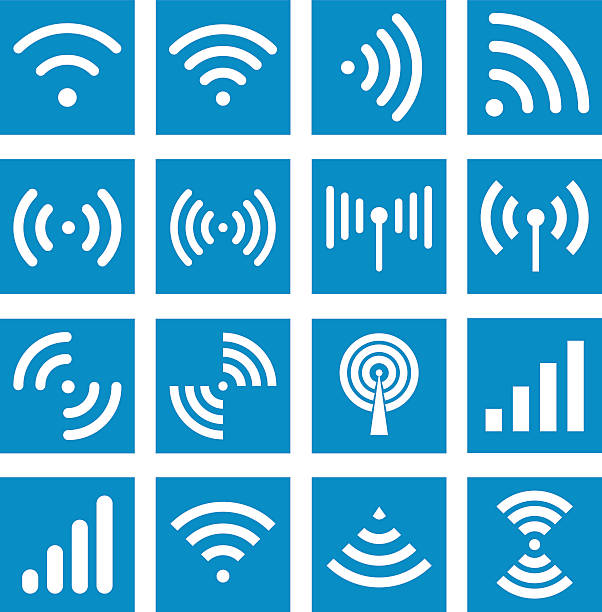 Wifi icons - Illustration Radio waves sign. Global colour used radio symbols stock illustrations
