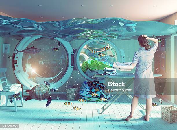 Housewife Dreams Stock Photo - Download Image Now - Flood, Washing Machine, Laundry