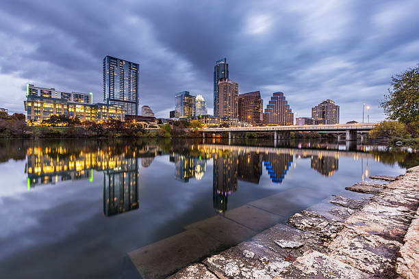 istock Austin downtown skyline by the river at night, Texas 510610468