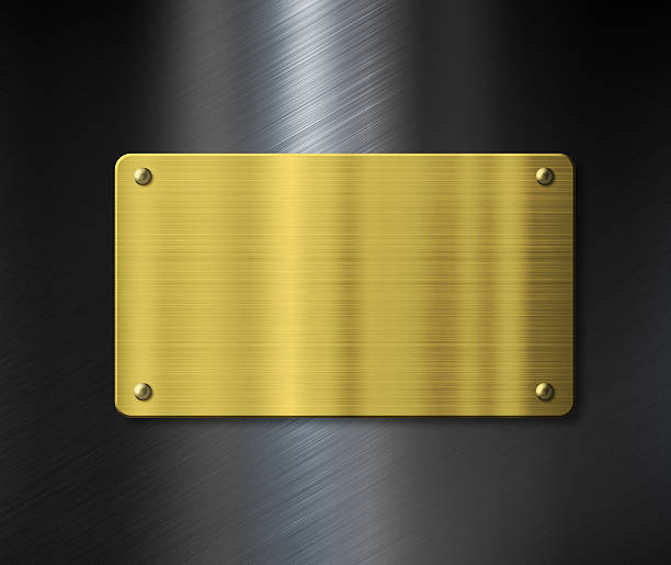 istock gold plate or nameboard over black metal 510610820