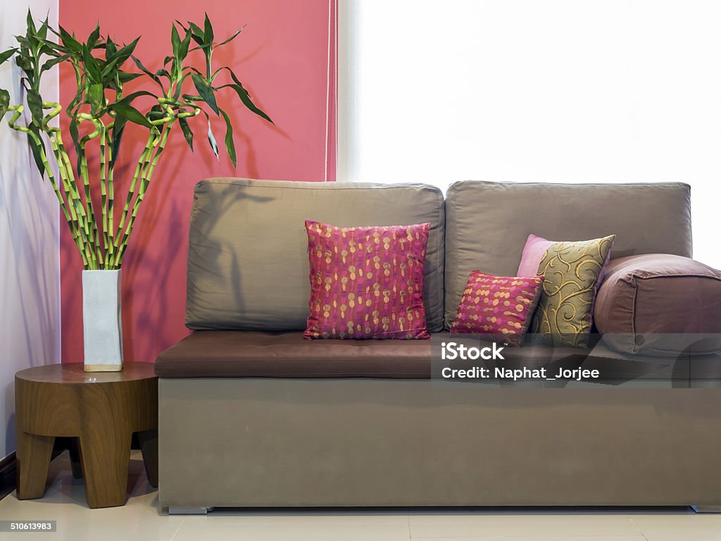 Modern living room with sofa and vase of Lucky bamboo Modern living room decorated with sofa and vase of Lucky bamboo Feng Shui Stock Photo