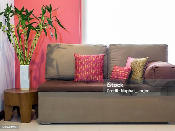 Modern Living Room With Sofa And Vase Of Lucky Bamboo Stock Photo - Download Image Now