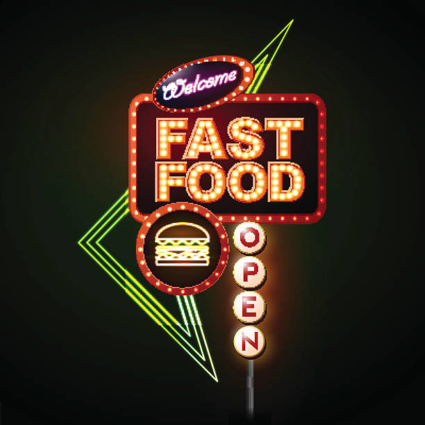 Fast Food Neon sign Fast Food Neon sign on black background sandwich new hampshire stock illustrations