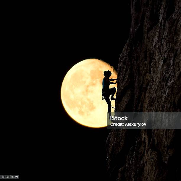 Moonlight Climber Stock Photo - Download Image Now - Women, Adult, Adventure