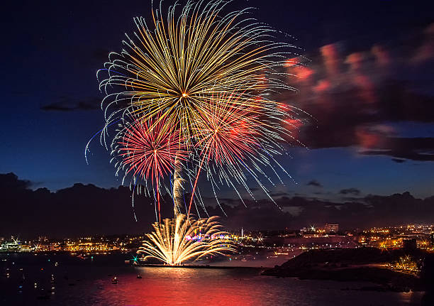 istock Colorful Fireworks over sea 510615157