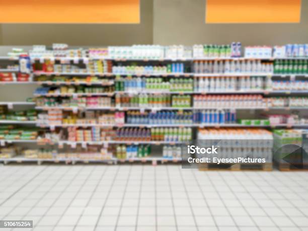 Blurry Background Stock Photo - Download Image Now - Supermarket, Aisle, Shelf