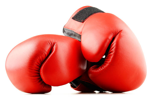 istock Pair of red leather boxing gloves isolated on white 510615406