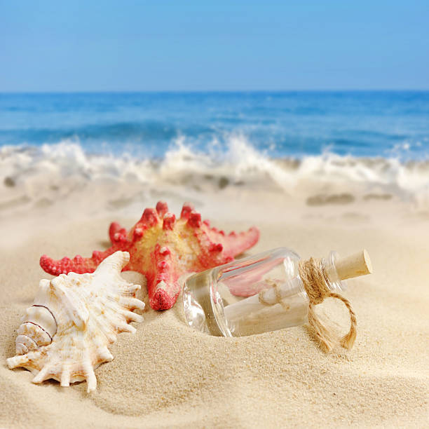 istock Summer sandy beach concept with letter in bottle 510615420