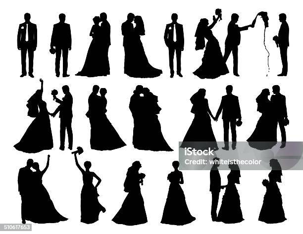 Big Set Of Bride And Groom Silhouettes Stock Illustration - Download Image Now - Wedding, Period Costume, Cut Out