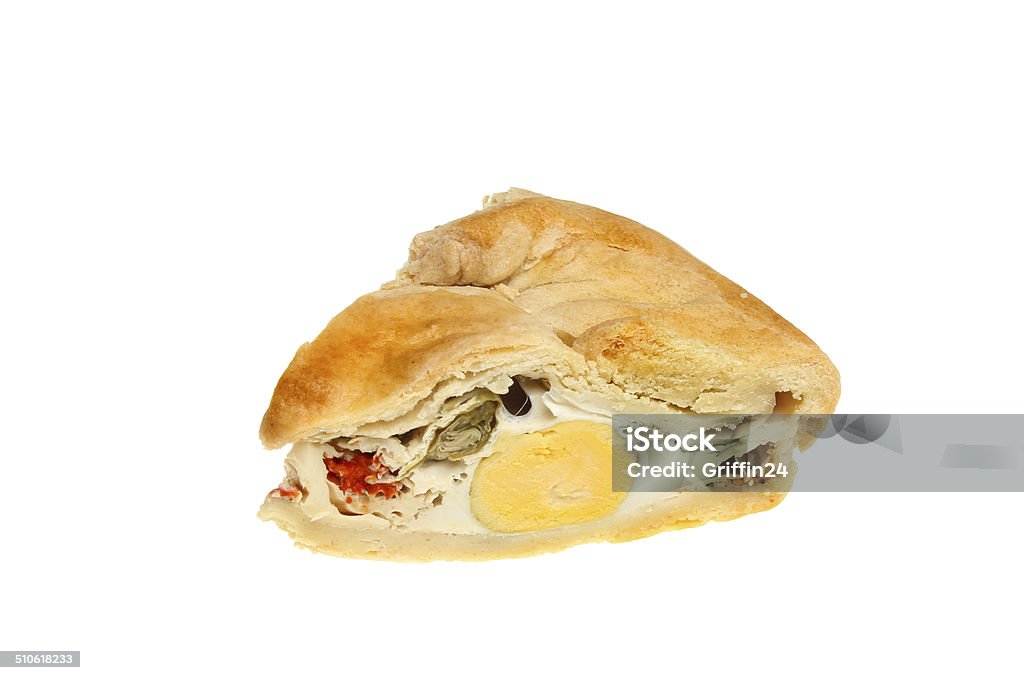 Egg vegetable pie Portion of an egg and vegetable pie isolated against white Baked Stock Photo