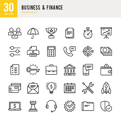 Business & Finance set of 30 line vector icons. 