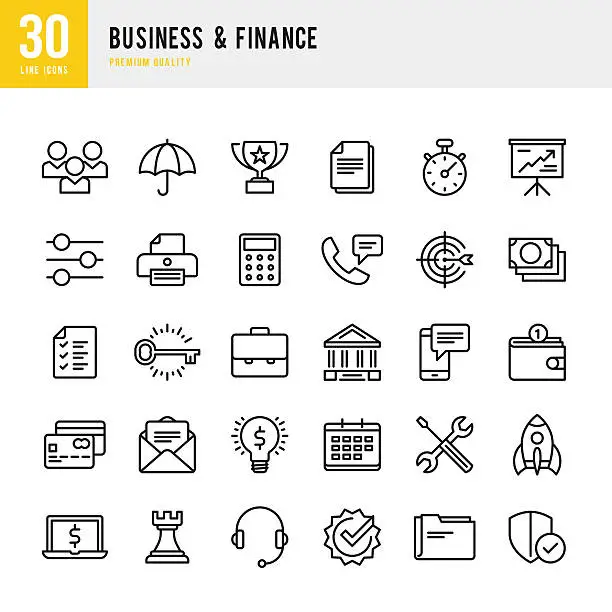 Vector illustration of Business & Finance - Thin Line Icon Set