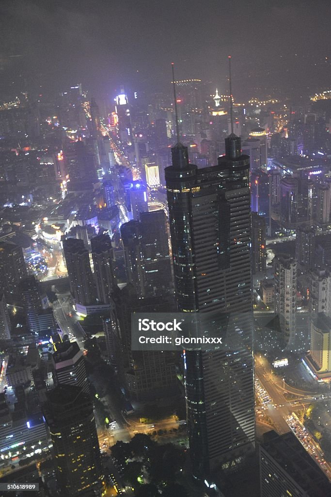 Shenzhen Cityscape, Guangdong China Shenzhen Cityscapee at night from KK100 skyscraper. In the foreground Shun Hing Square building, the second tallest building in Shenzhen eight 384 metres. China - East Asia Stock Photo