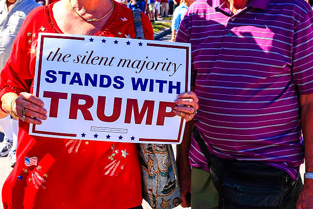 Sarasota, FL, USA - November 28, 2015: White seniors holding a placard supporting Donald Trump showing their support at his Presidential candidacy visit to Sarasota FL