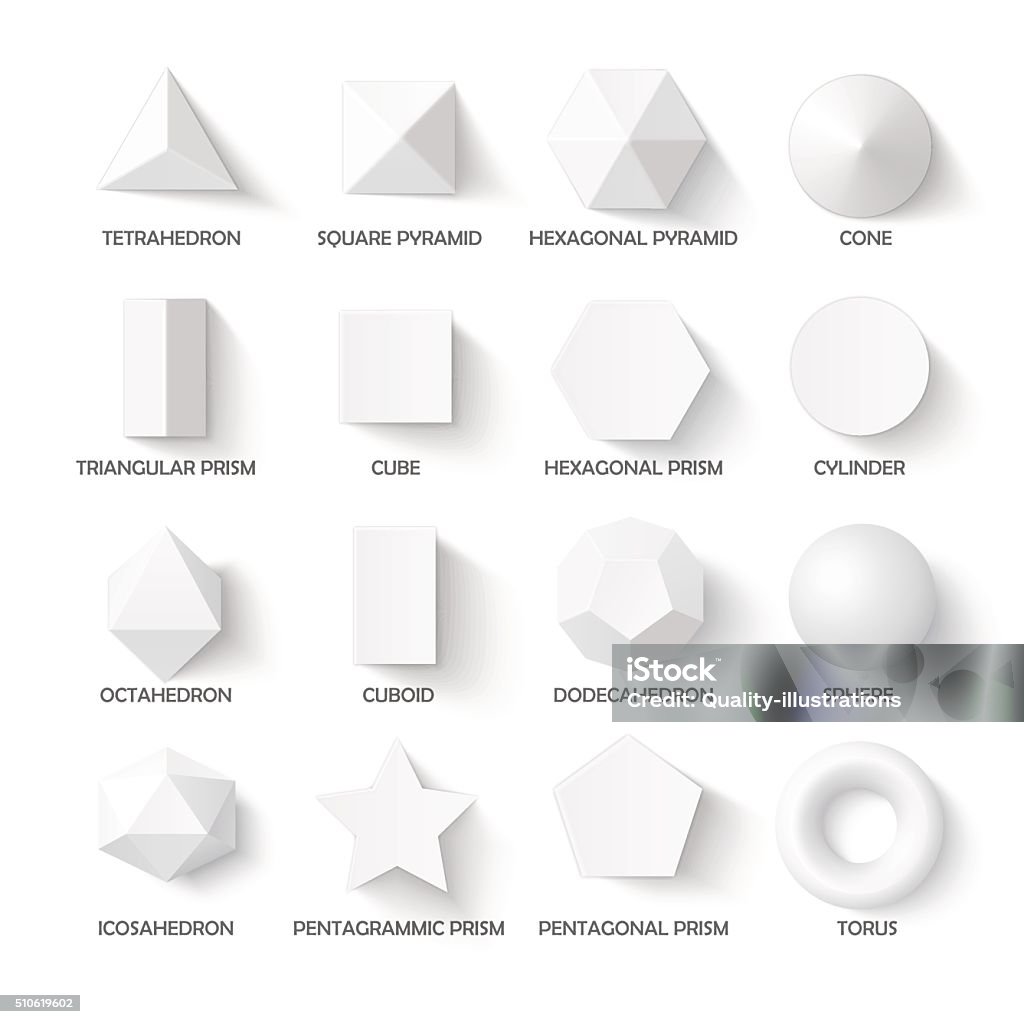 All basic 3d shapes All basic 3d shapes template. Realistic with shadow. Perfect for school, study, designers Shape stock vector