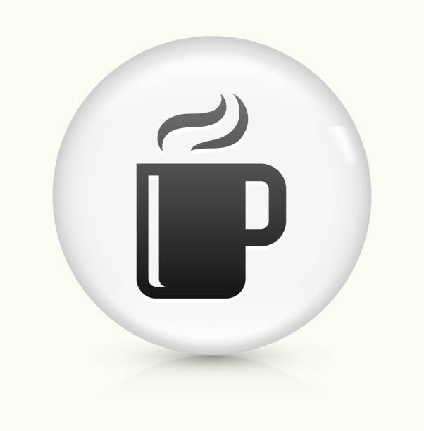 gorący napój ikona na biały okrągły wektor przycisk - design element circle computer graphic coffee stock illustrations