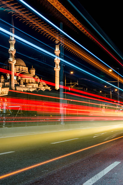 Light trails Light trails from cars travelling down multiple lane highway. Cars travelling along famous town. halong bay night stock pictures, royalty-free photos & images
