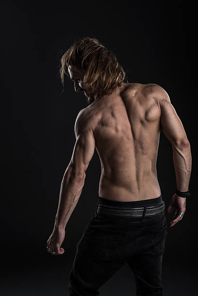 若い男性バック - back rear view men muscular build ストックフォトと画像