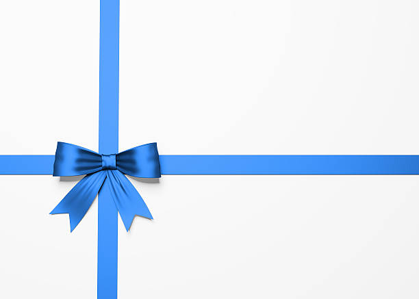 piękny niebieski satynowa kokardka na biały prezent - blue bow ribbon gift zdjęcia i obrazy z banku zdjęć