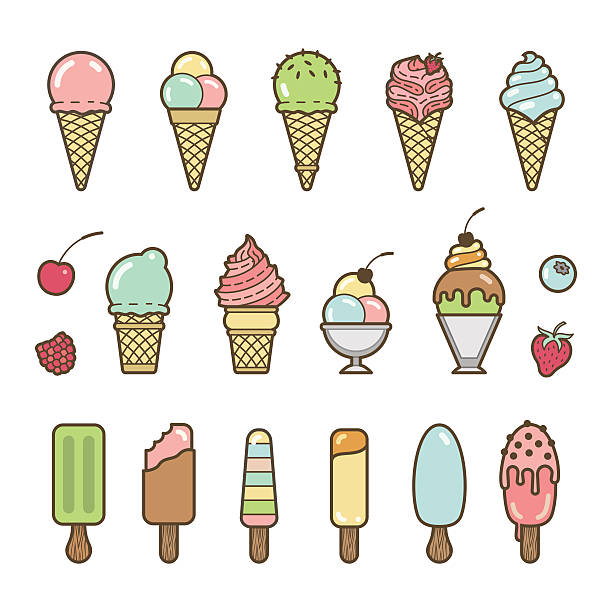 вектор значок набор аппетитная цветной мороженое - raspberry berry fruit gourmet isolated stock illustrations