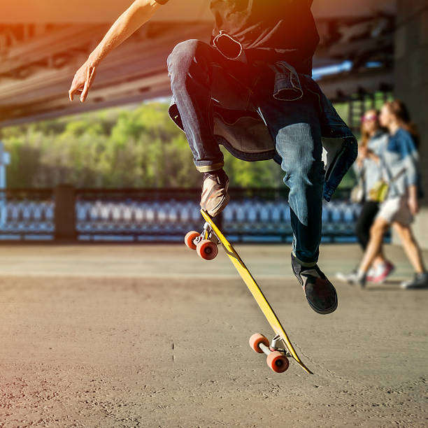 istock Silhouette skateboarder jumping in city 510626956