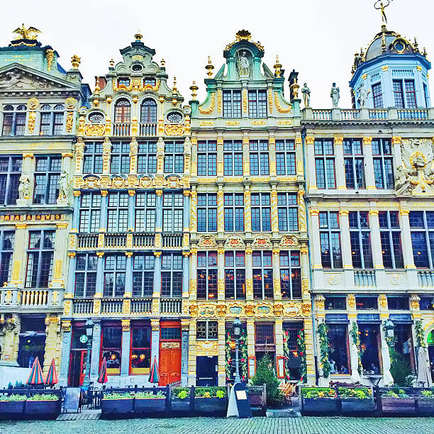 Looking up at Old Civil Registry (Oude Burgerlijke Griffie) in Bruges, Belgium