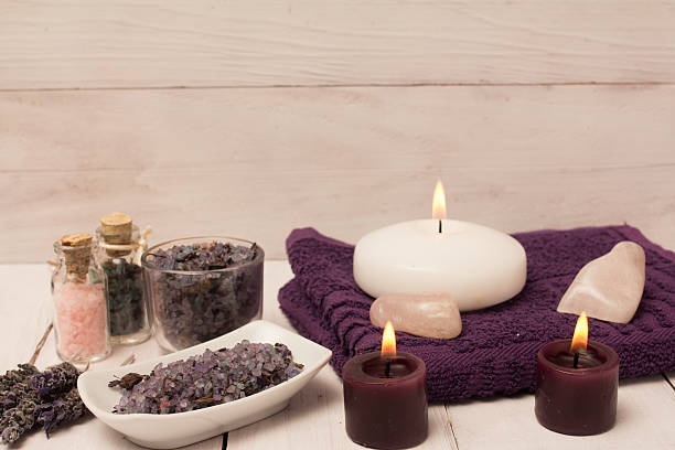 istock Lavender flower and bath salts spa, two purple 510629974