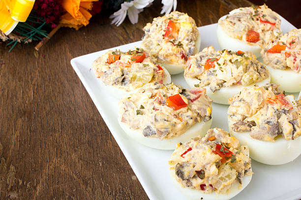 istock stuffed eggs with peppers, mushrooms and herbs - selective focus 510630290